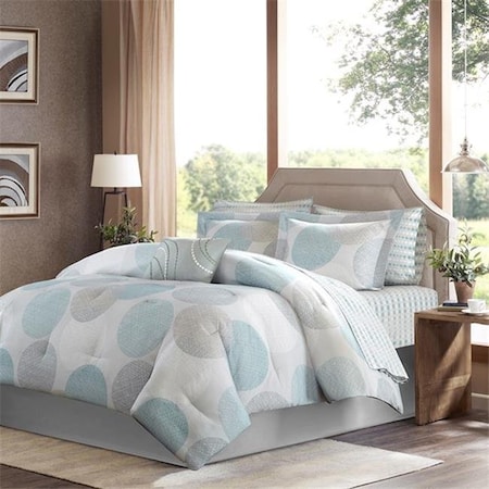 Madison Park MPE10-158 100 Percent Polyester Microfiber Printed Knowles 7 Piece Comforter Set; Aqua - Twin